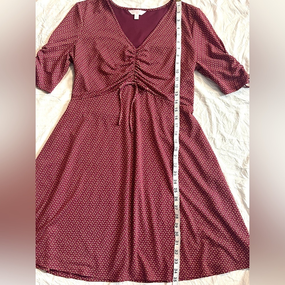 Lauren Conrad Women’s Maroon Midi Dress with Knot Sleeve Size Medium - Picture 9 of 16